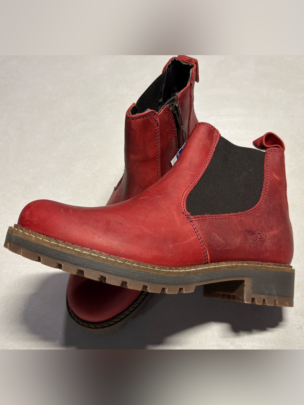 Bos. & Co. Corrin Waterproof Chelsea Boots Red Saddle Leather Women's Size 39